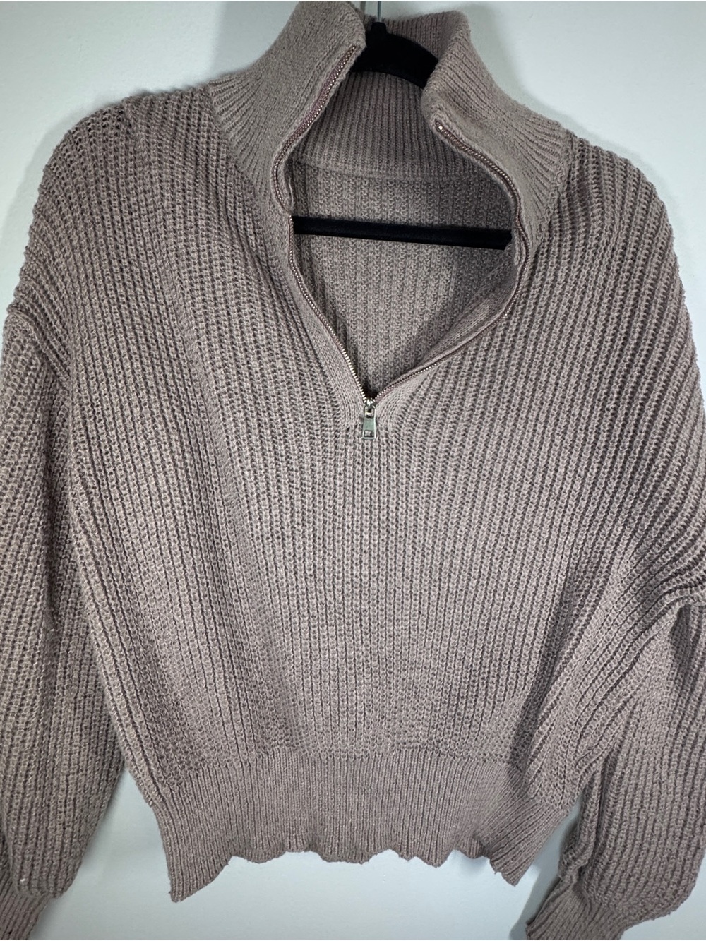 SHEIN Taupe Ribbed Quarter-Zip Turtleneck Sweater